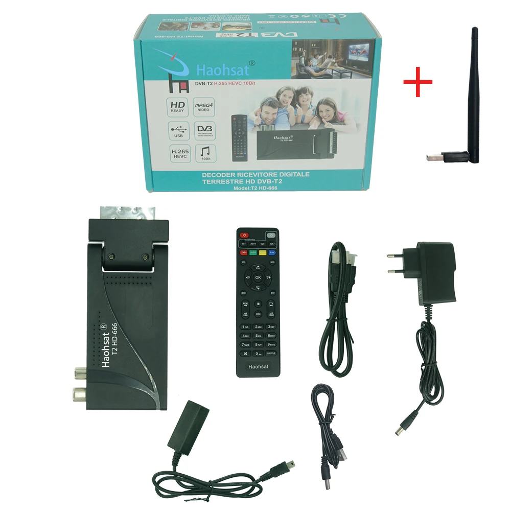 Haohsat DVB-T2HD-666 Scart HD тюнер H.265 HEVC главный 10 2 в 1 удаленный декодер DVBT2 цифровая