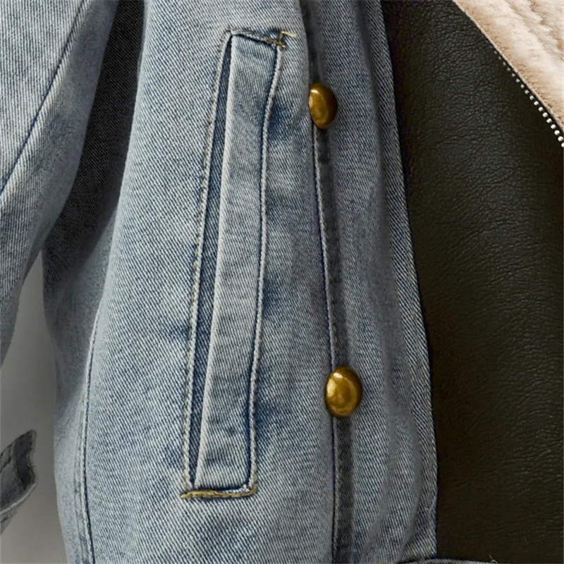 Зимняя толстая джинсовая куртка на пуху из овечьей шерсти с хлопковой подкладкой