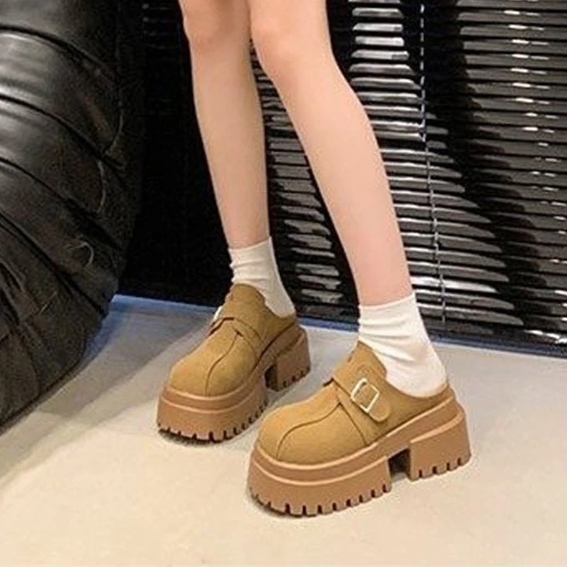 Замшевые женские тапочки на платформе туфли-лодочки высоком каблуке осенняя