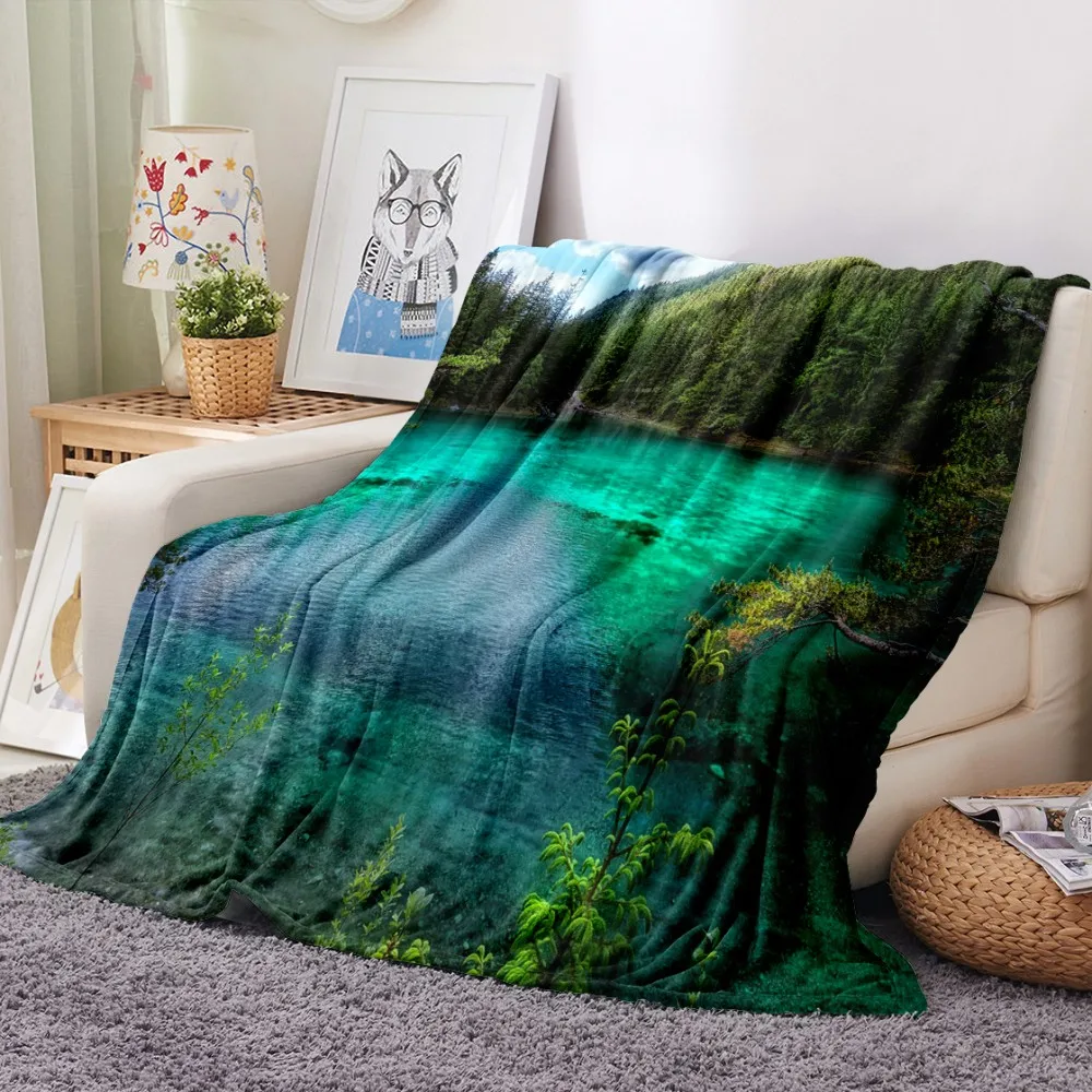 Фланелевое Одеяло с Горным пейзажем флисовое покрывало для спальни дорожное