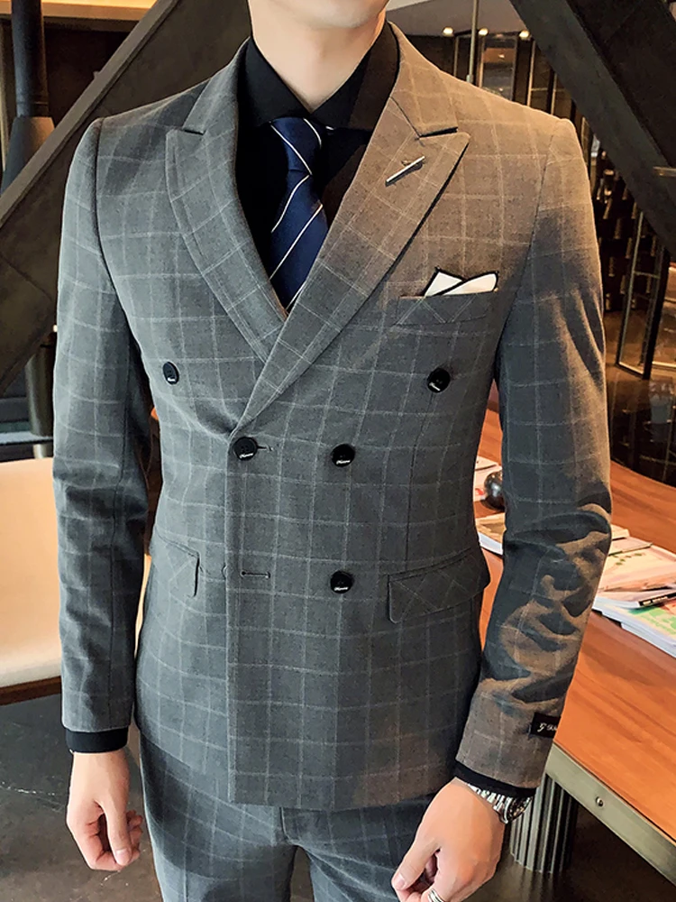 

Четырёхсезонный мужской костюм, корейский облегающий деловой костюм, изысканное Деловое платье, Свадебный костюм для жениха, мужской костю...