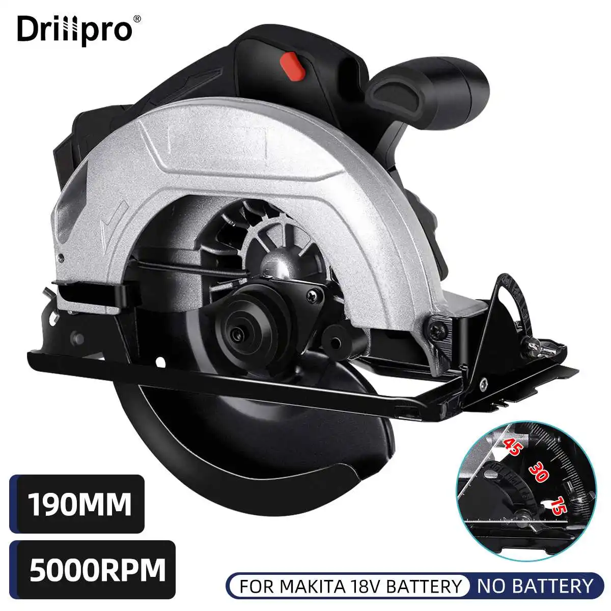 

Drillpro 18V Cordless Electric Circular Saw 5000RPM 190mm Dust Passage Woodworking Cutting Machine Tool for Makita 18V Battery