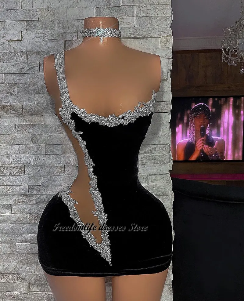 

Cara&Alan Special Occasion Dresses Women Party Wear 2022 Little Black Coctail Gowns Velvet Lace Applique Short Prom Dress