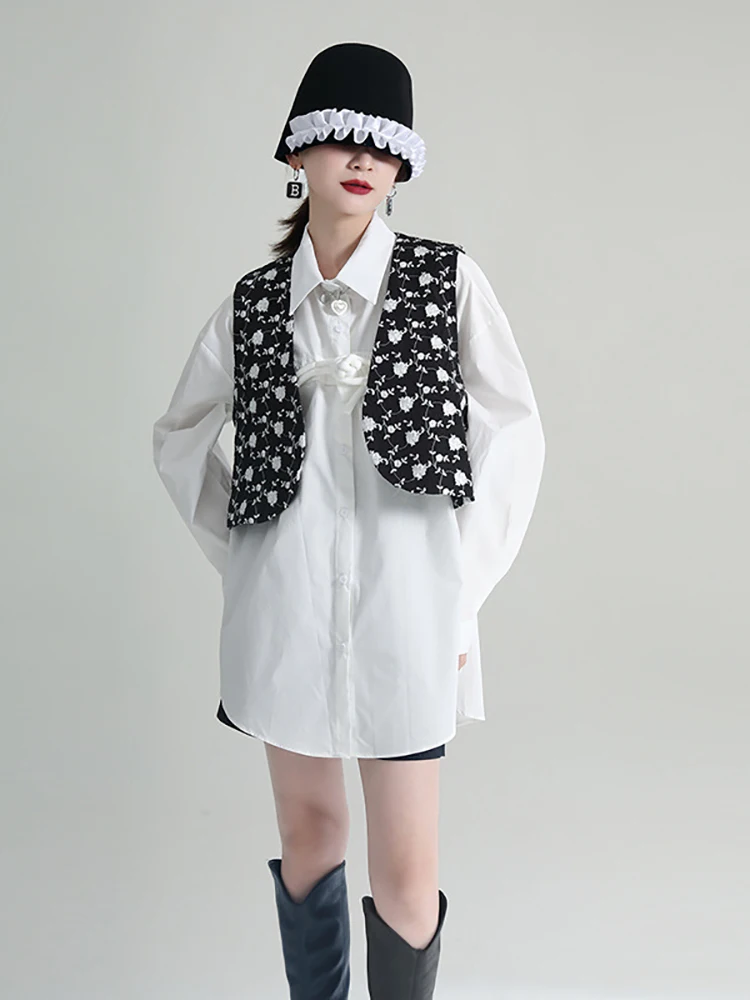 Женская блузка с длинным рукавом воротником лацканами в стиле пэчворк | Рубашки