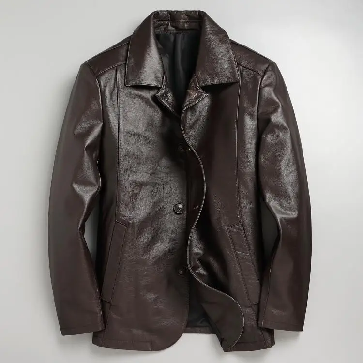 

Free shipping.Plus Mew genuine Cowhide business leisure jacket.Classic casual leather Suit jacket.Quality slim leather cloth.