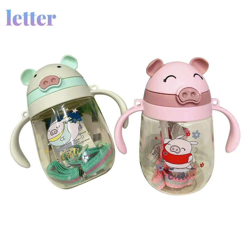 

350ml Baby Sippy Cups Straw Cups Cute Piggy Baby Drinking Bottle With Straw Handle For Infant Toddlers Feeding Cup