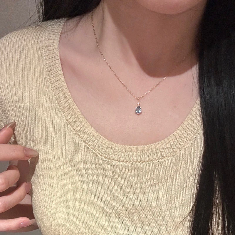 S925 Легкое роскошное популярное ожерелье Sky Ci Water Drop Lake Blue Цвет Высококачественное