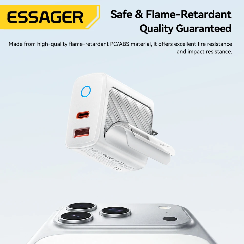 Фото Зарядное устройство Essager PD 20W USB Type-C для быстрой зарядки (Quick Charge 4.0/3.0, QC, PD) для iPhone 17, 16, 15, 14, 13, 12 Pro Max №3