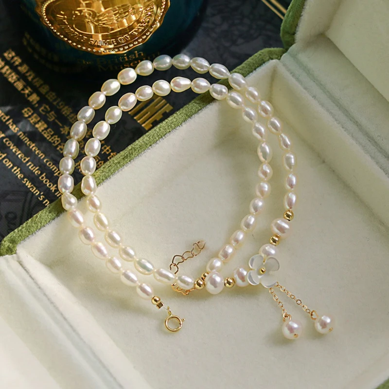 New Baroque Pearl Choker Necklace Pendants Natural Freshwater Pearls And Carved Flower Shell Pendant Freely Adjustable Length