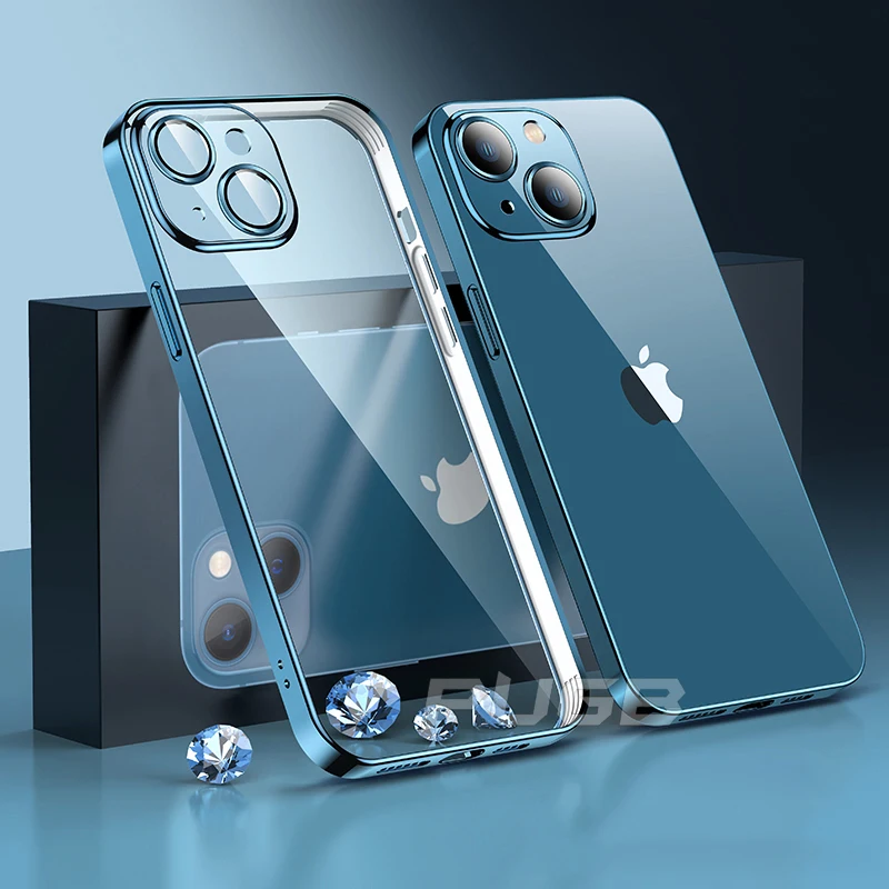 

Luxury with Lens Protector Transparent Silicone Case for iPhone 11 12 13 Pro Max Mini X XS XR 7 8 Plus SE 2022 Shockproof Cover