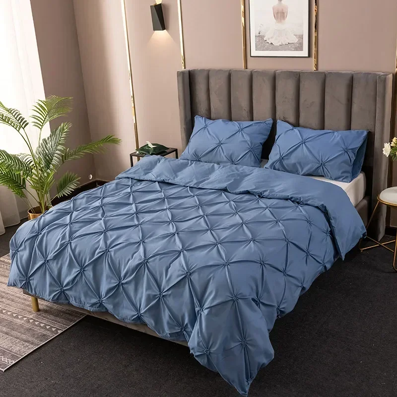 JBTP High Quality 3D Pinch Pleated Duvet Cover Set 220x240 Solid Color Single Double Twin Bedding cover