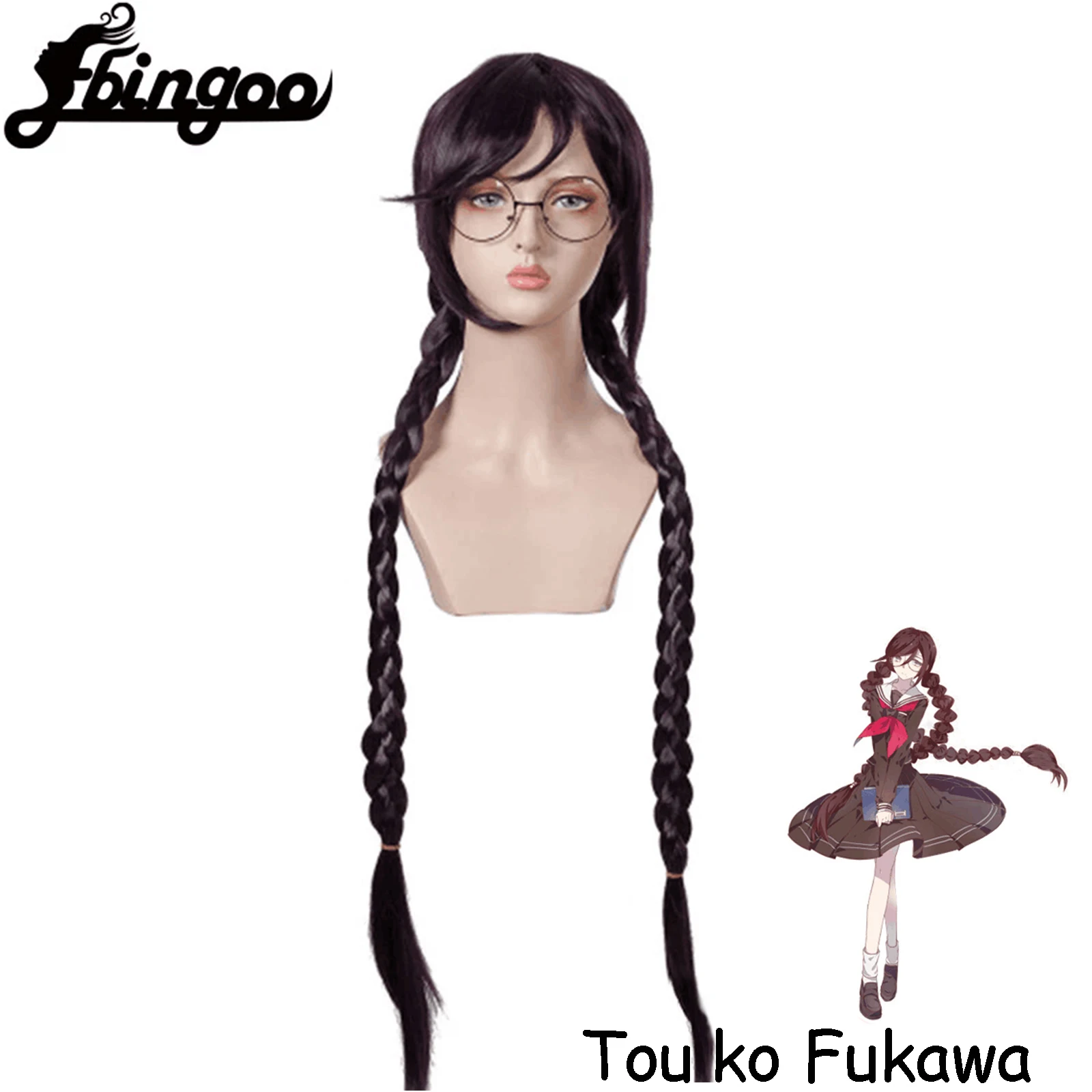 Ebingoo Synthetic Wig Danganronpa Touko Fukawa Cosplay Wigs Long Dark Purple Braids Heat Resistant Hair Wigs For Costume Party