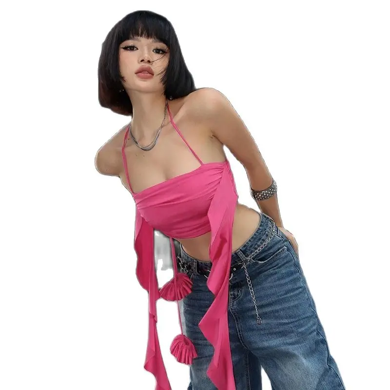 

Crop Top Sexys Top Women Trends 2023 Fairy Grunge Clothes Dance Party Dress Pink Y2k Off Shoulder 2000s Streetwear Summer Top