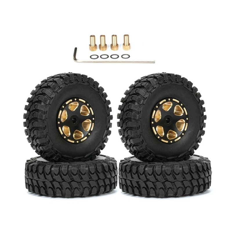 

4PCS 1.0 Tires And Brass Beadlock Wheel Rim Set For 1/24 RC Crawler Car Axial SCX24 FMS FCX24 Enduro24 Upgrades Parts