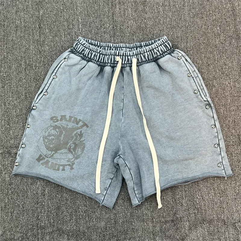 Винтажные потертые спортивные мужские шорты Saint в стиле хип-хоп на шнурке