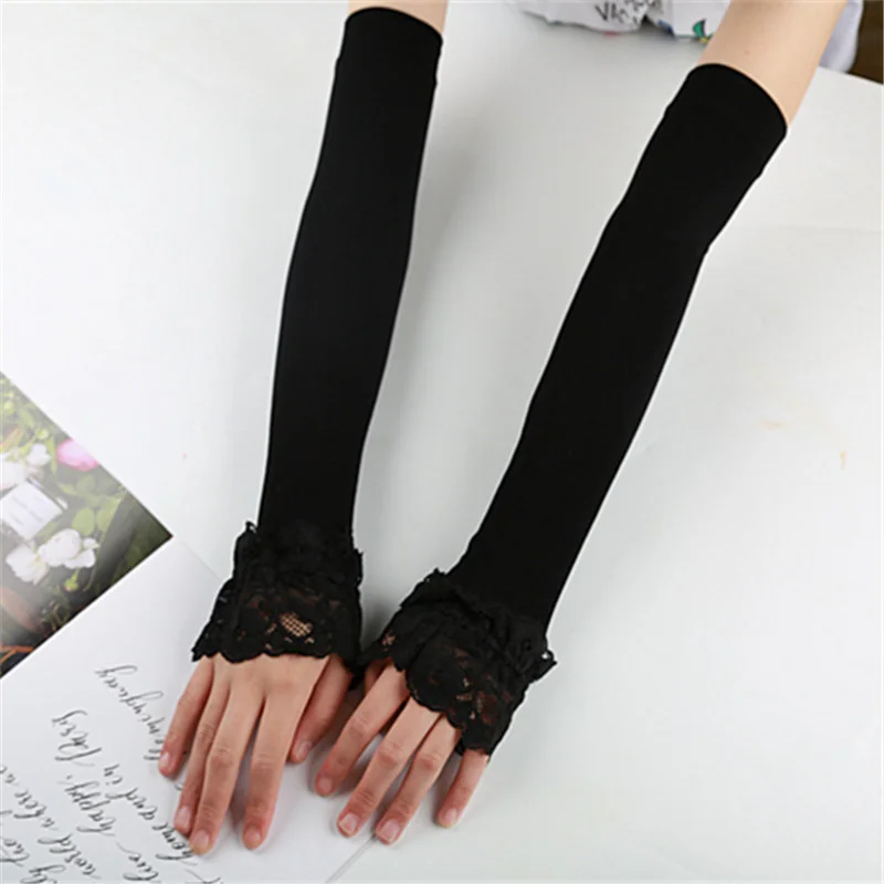 

Кружевные солнцезащитные рукава, женские летние перчатки из вискозы, защита от УФ лучей для вождения