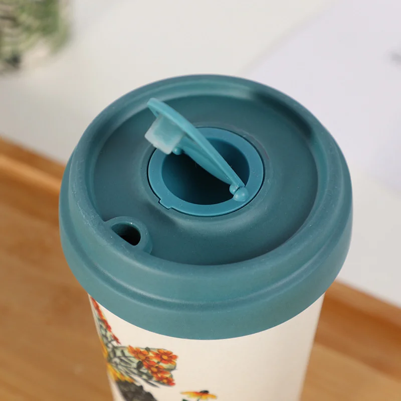 450ml New Arrival Reusable Bamboo Fibre Coffee Cup Creative Fashion Tea Mug Wheat Straw Travel With Silicone Lid |