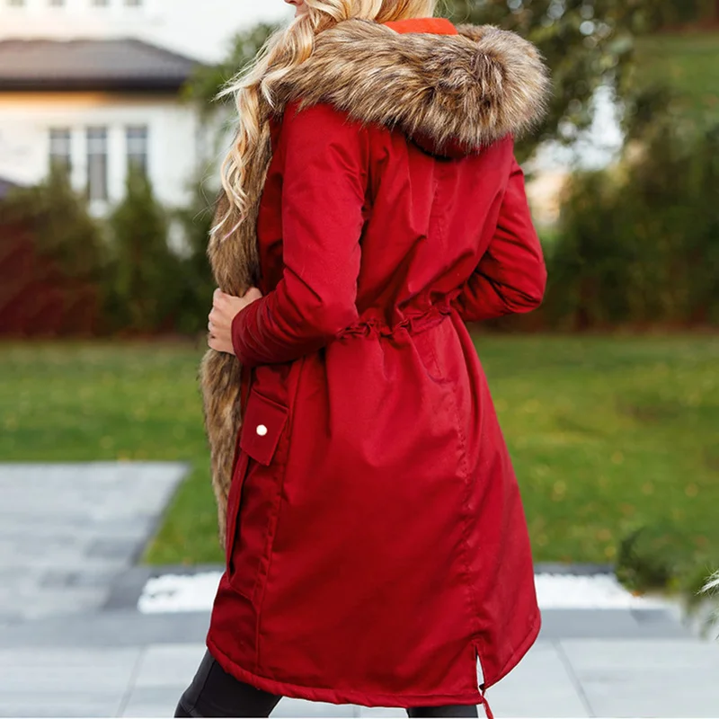 New 2023 Winter Fake Fox Fur Coat Female Thick Fur Collar Solid Fur Overcoat OutwearArrival Luxury Women Faux Fur Hooded Jacket