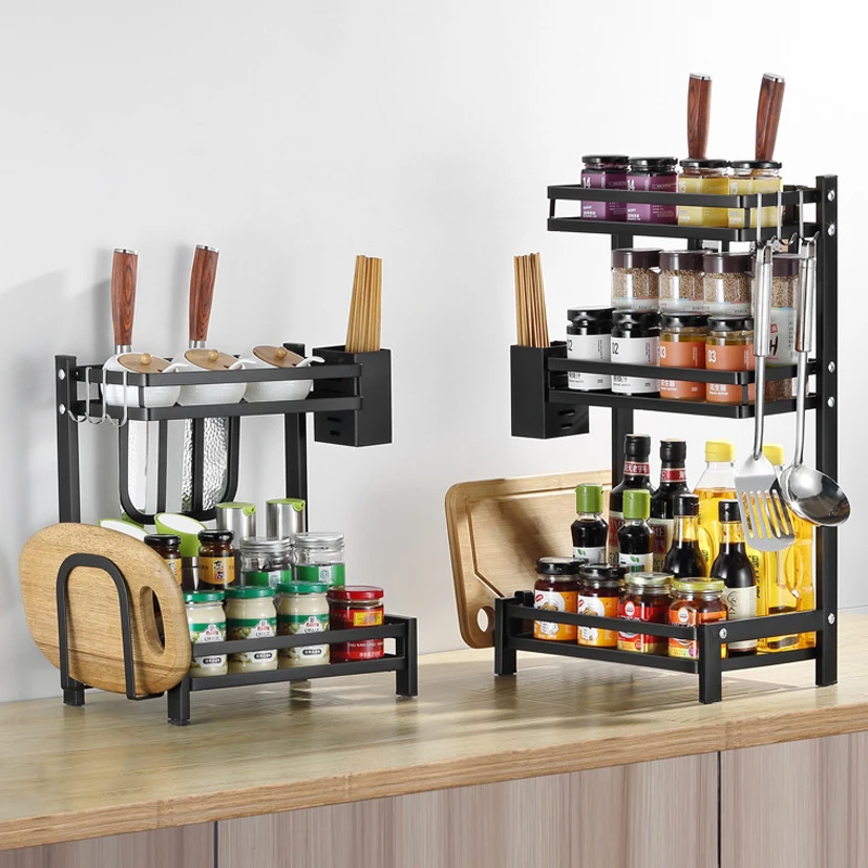 

Stainless Steel Spice Shelf Kitchen Seasoning Holder Knife Holder Home Multifunctional Kitchen Supplies Storage Organizer Rack