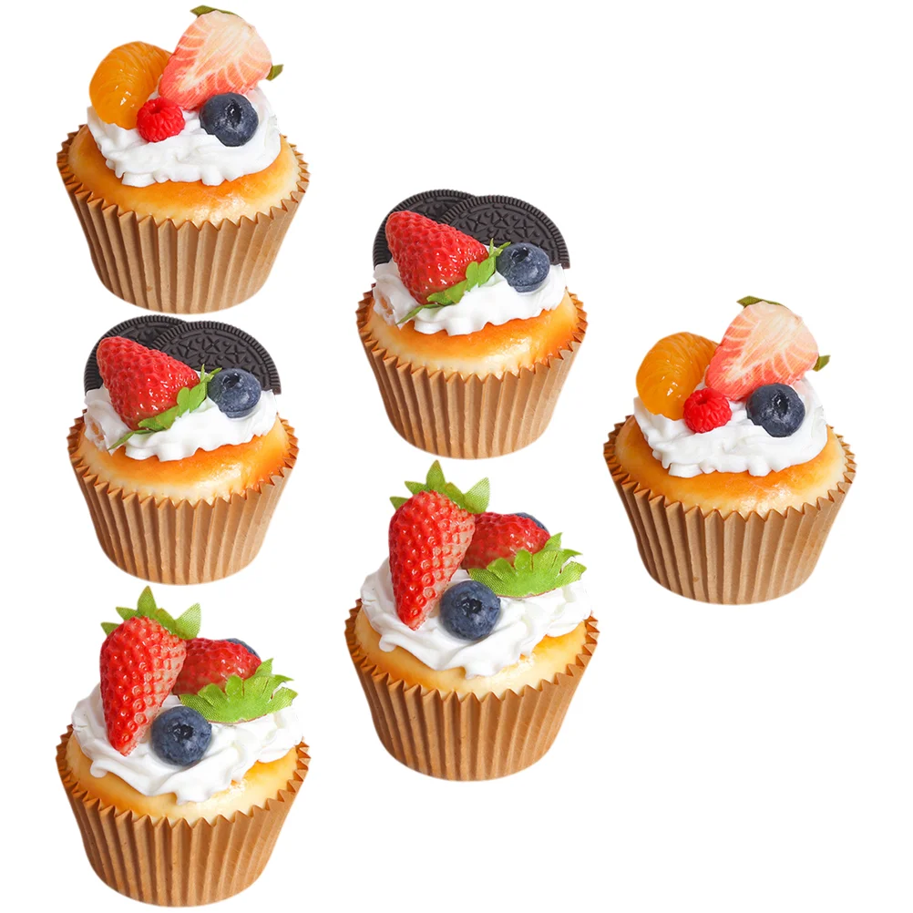 

6 Pcs Simulation Cake Model Tabletop Decor Fake Birthday Toy Bread Cakes Faux Pu Lifelike Home Accessories