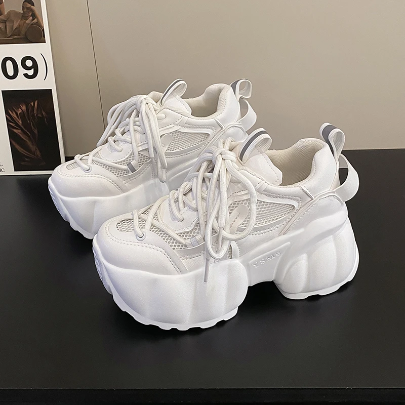 

Women Chunky Sneakers 8CM High Platform Breathable Mesh Shoes Ladies Wedges Casual Shoes For Woman White Sports Dad Shoes 2022