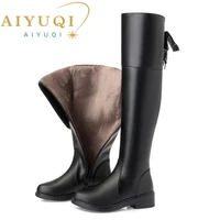 aiyuqi women boots 2022 new genuine leather women thigh high boots fashion over the knee boot motorcycle boots women shoes