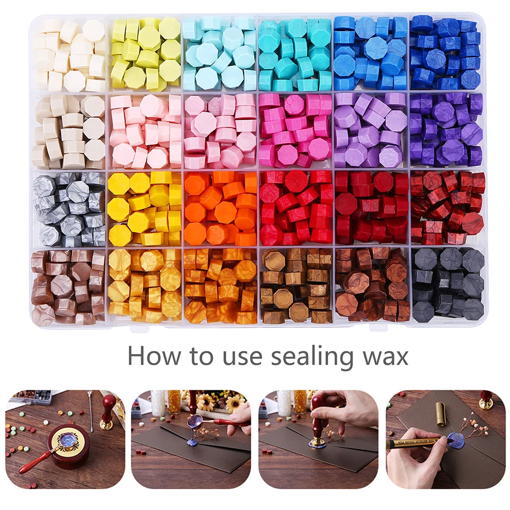 

24 Colors Exquisite Fire Paint Seal Set Creative Retro Art Seal Stamp Set Wooden Handle for Birthday Invitations Ornament