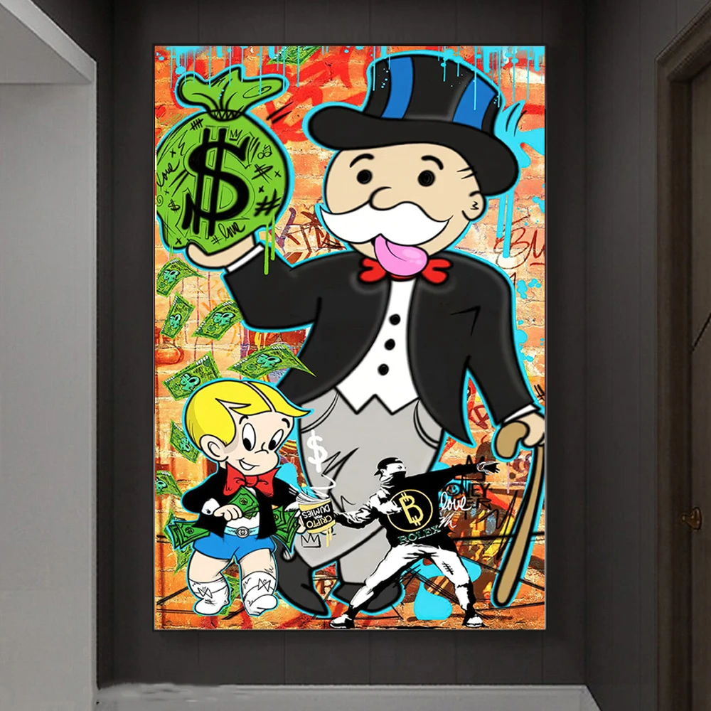 

Alec Rich Man Fashion Luxury Graffiti Art Paintings Print on Canvas Art Posters and Prints Street Art Pictures For Living Room