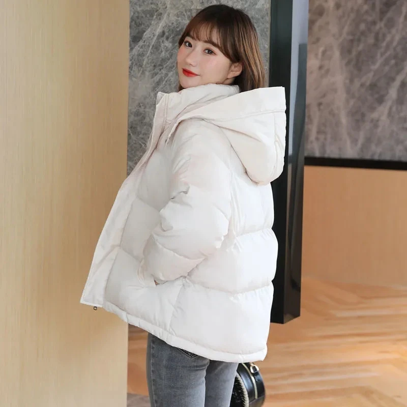 Women Winter Down Cotton Parkas Solid Thickening Warm Puffer Jacket Casual Hooded Zipper Padded Coat Female Loose Bread Overcoat