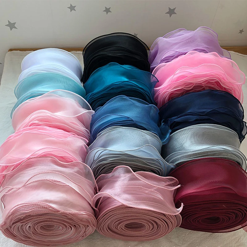 

35M 5.5cm Organza Ribbon Translucent Wavy Gauze Tulle For DIY Hair Bow Accessories Gift Packaging Wedding Bouquet Shiny Lace