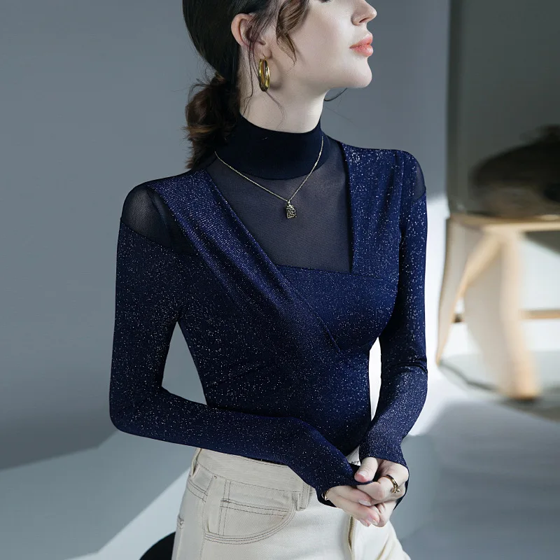 

Mesh Top New Underlay Top Bright Silk Fashion Chiffon Shirt