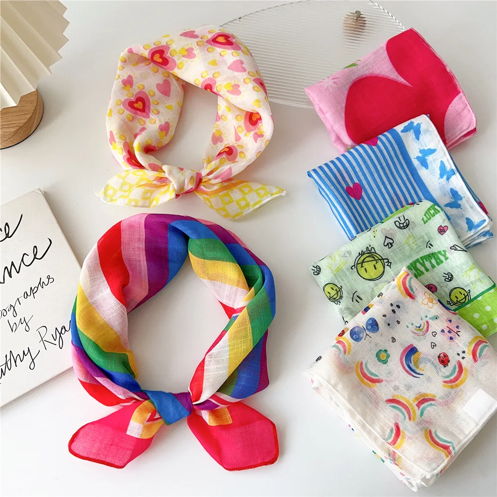 

55 см квадратный хлопковый шейный шарф с цветочным рисунком, ободок для волос с принтом, повязка на голову, головной платок, банданы, Фи шарфы