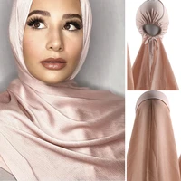 instant muslim women crinkle satin silk hijab with bonnet caps hijabs scarves satin crinkle scarf with underscarf inner caps