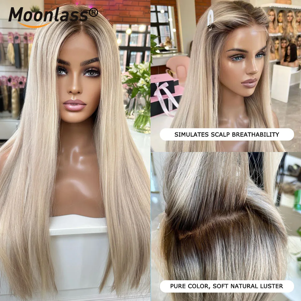 Ванильный блондинка Balayage 13x6 прозрачный парик спереди 100% из натуральных волос
