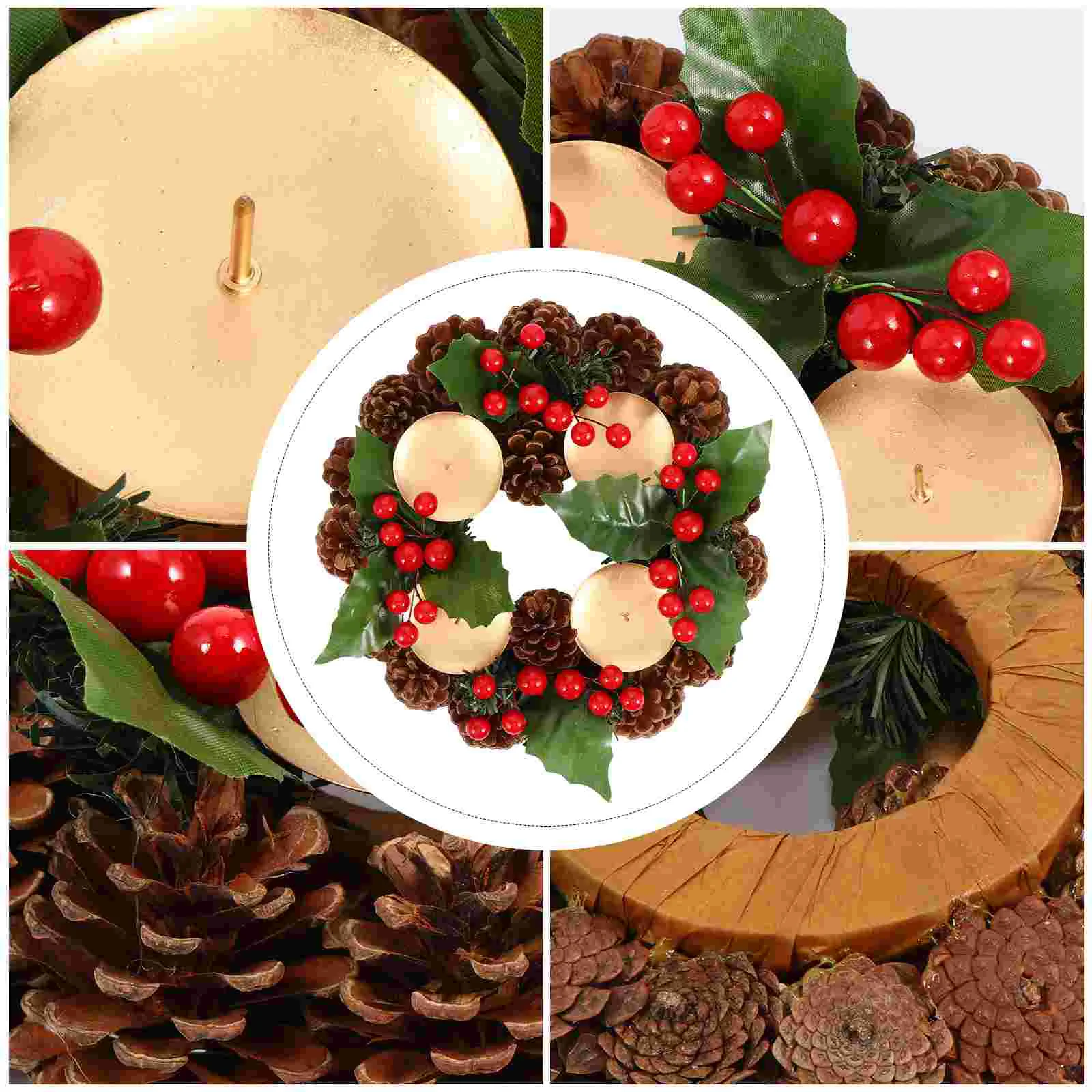 

Christmas Wreath Holder Votive Holders with Pinecone Berry Ring Wedding Candlestick Christmas Party Table Centerpiece 22cm (