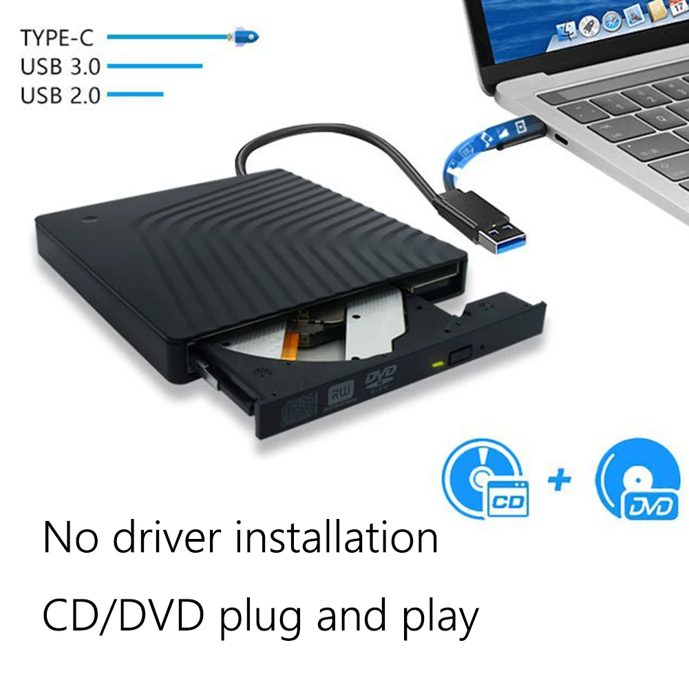 

12.7mm DVD CD-ROM Player Enclosure USB3.0 Type-C DC 12V External DVD Enclosure Dual Ports Plug and Play for Windows/Mac OS/Linux