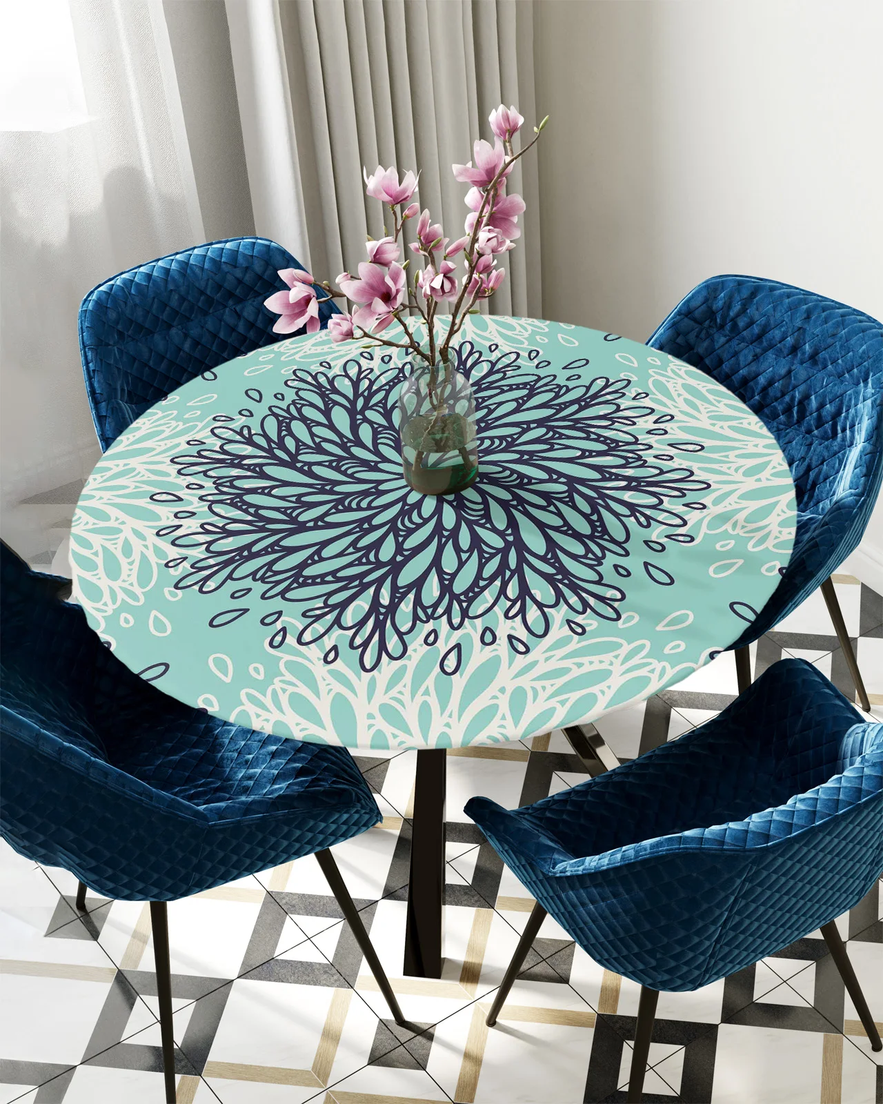 

Flower Pattern Round Rectangular Table Cover Waterproof Elastic Tablecloth For Living Room Kitchen Table Cloth Home Decoration