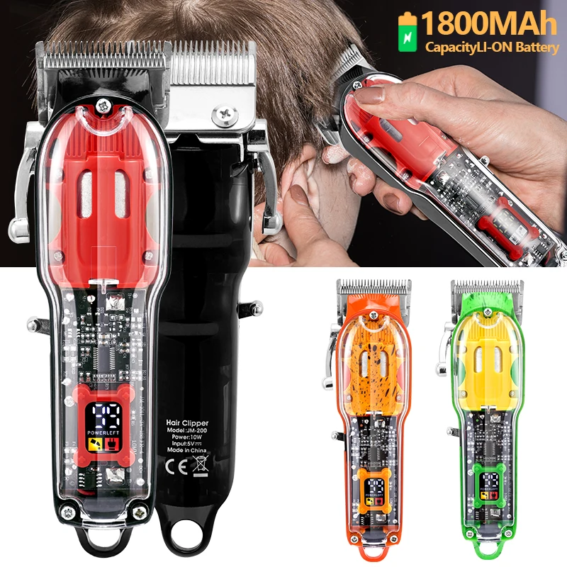 

New Transparent Cover Electric Professional Clipper Hair Barber Men LCD Display USB Rechargeable Hair Styling Trimmer Machine