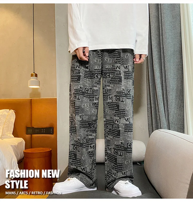 

Новые прямые брюки для мужчин и женщин, студентов, корейские свободные винтажные повседневные широкие уличные брюки с принтом газет и букв