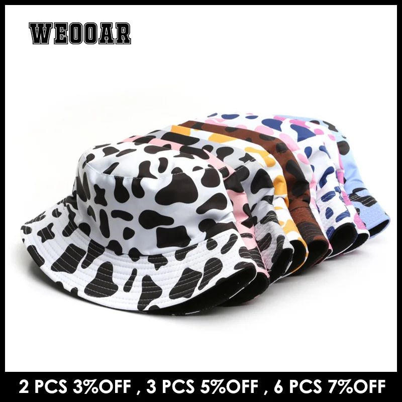 

WEOOAR Cow Print Women's Bucket Hat 2022 Summer Fishing Bone Men's Panama Hat Cotton Sport Casual Hip Hop Caps Sun Fisherman Bob