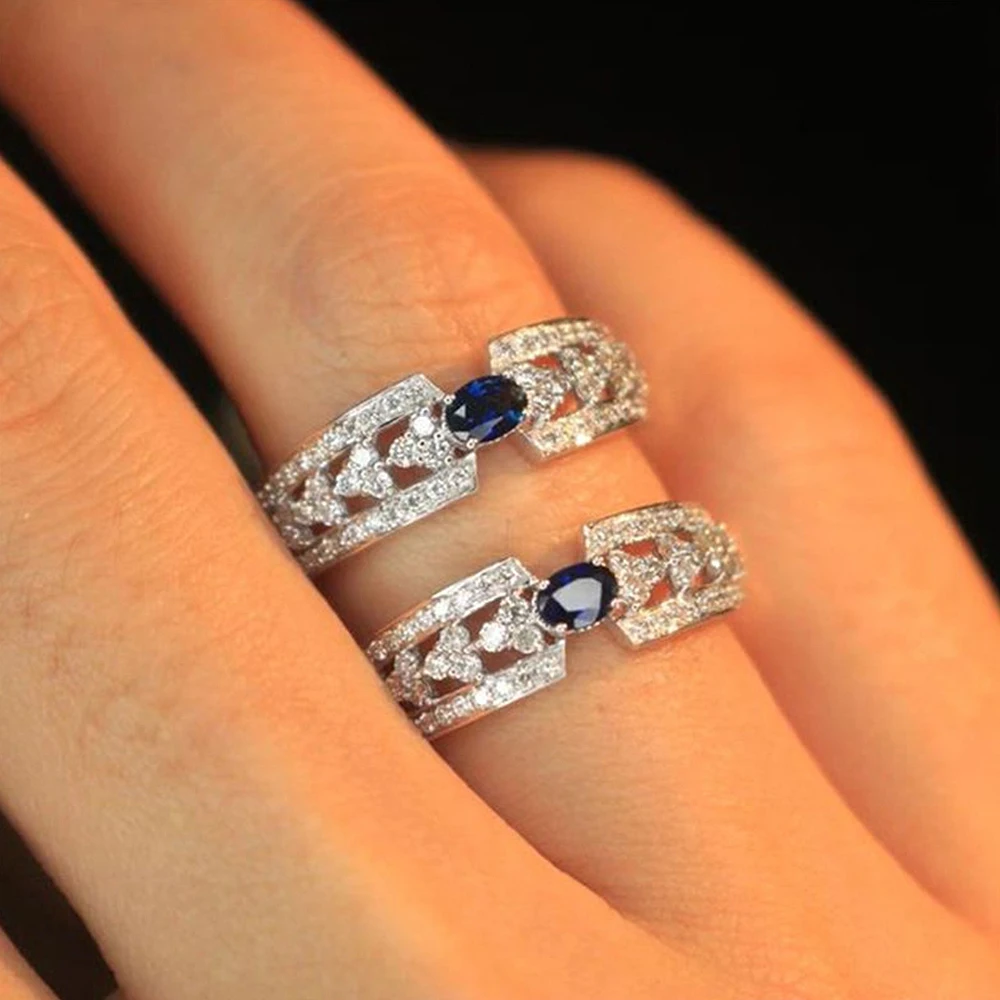 

Blue/White Crystal Cubic Zirconia Jewelry Party Accessories Women's Ring Trendy Luxury Rings Female 2022 Trend Free Shipping