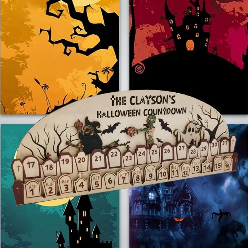 

31 день Хэллоуин движущийся деревянный блок календарь обратный отсчет календарь, Хэллоуин украшения для дома