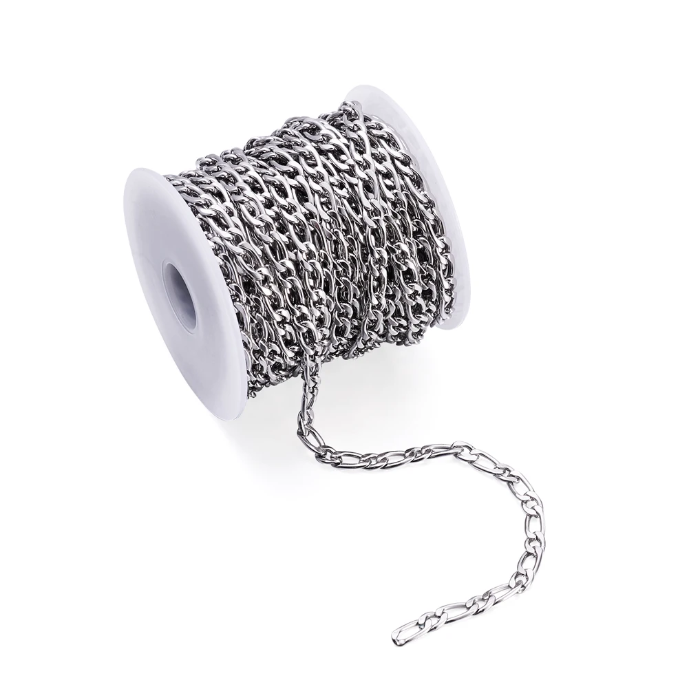 Cadenas de acero inoxidable para madre e hijo, cadenas Figaro decorativas para bricolaje, collar hecho a mano, pulsera, fabricación de joyas, 10M