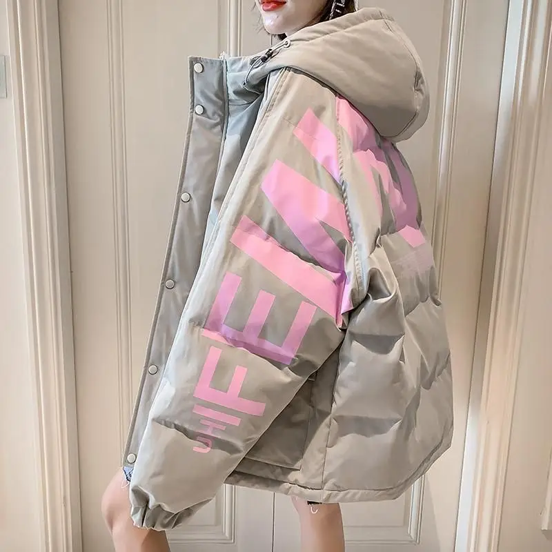 Harajuku Printed Down Padded Jacket Women's Thick Coat 2022 Winter New Korean Fashion Preppy Freshing Casual Loose Coat Trend