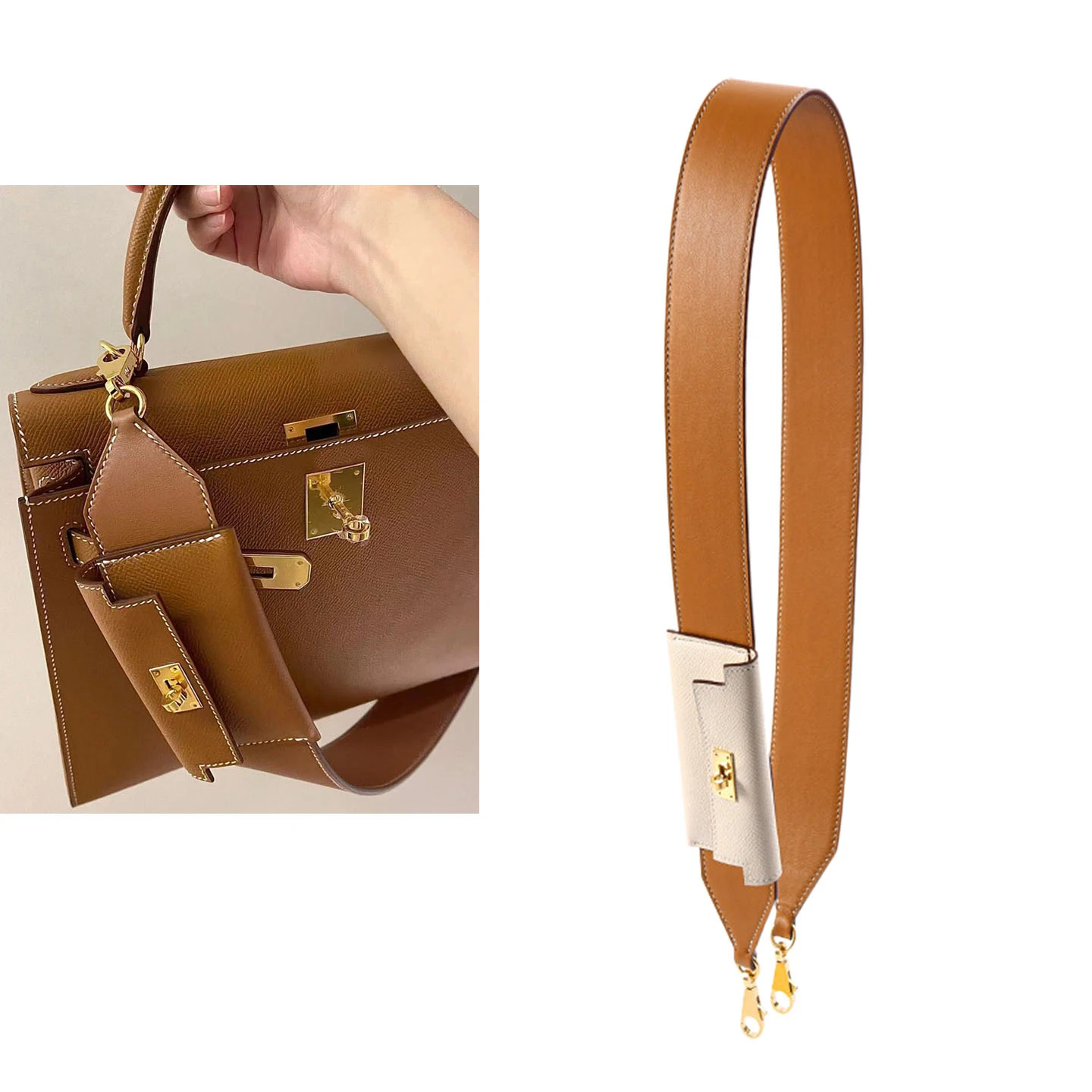 Kelly Pocket Bag Strap  50mm  Wide Leather Shoulder Straps Hand-stitched Pure Steel Buckle