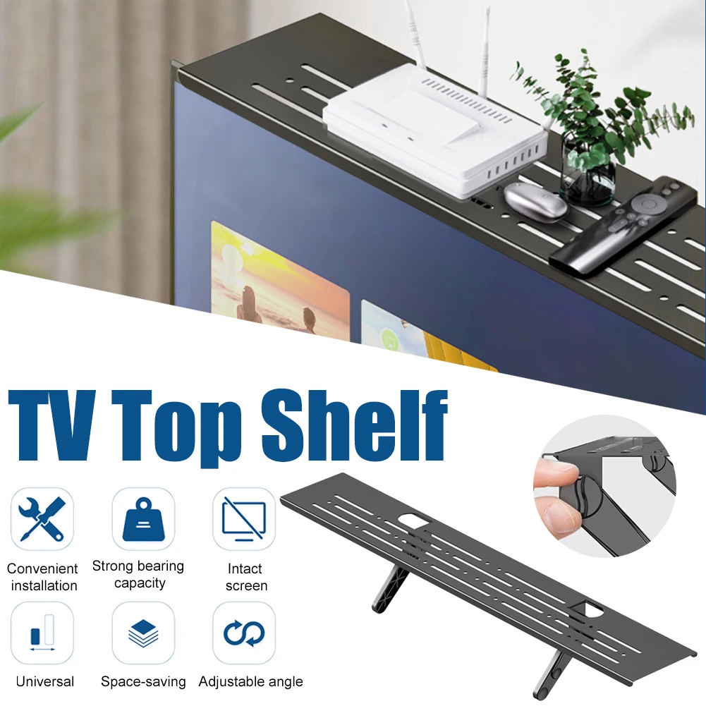 

60x10cm Wide TV Top Shelf Adjustable Screen Top Shelf Steel Multifunctional TV Box Router Storage Rack Home Office Organizer