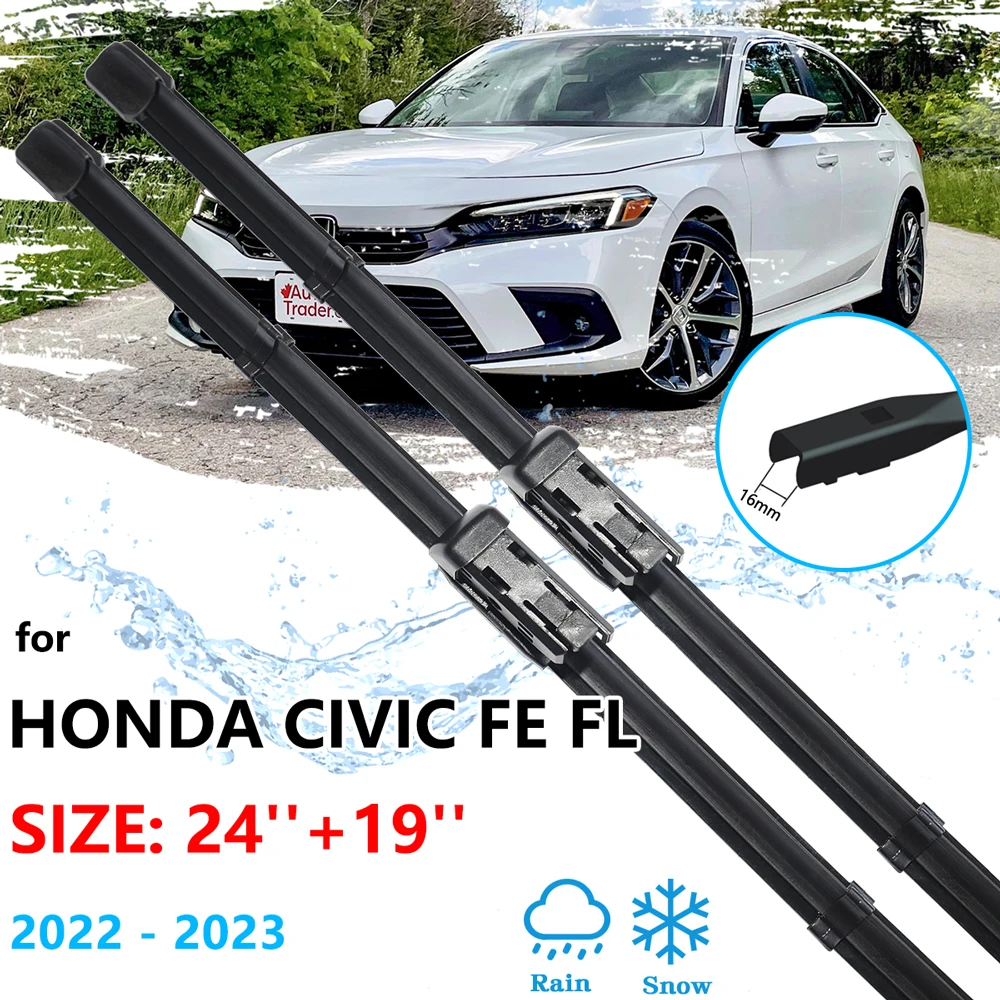 

2x For Honda Civic FE FL MK11 2022 2023 For Frameless Wiper Blades Rubber Tablet Windshield Windscreen Windows Replacement Parts