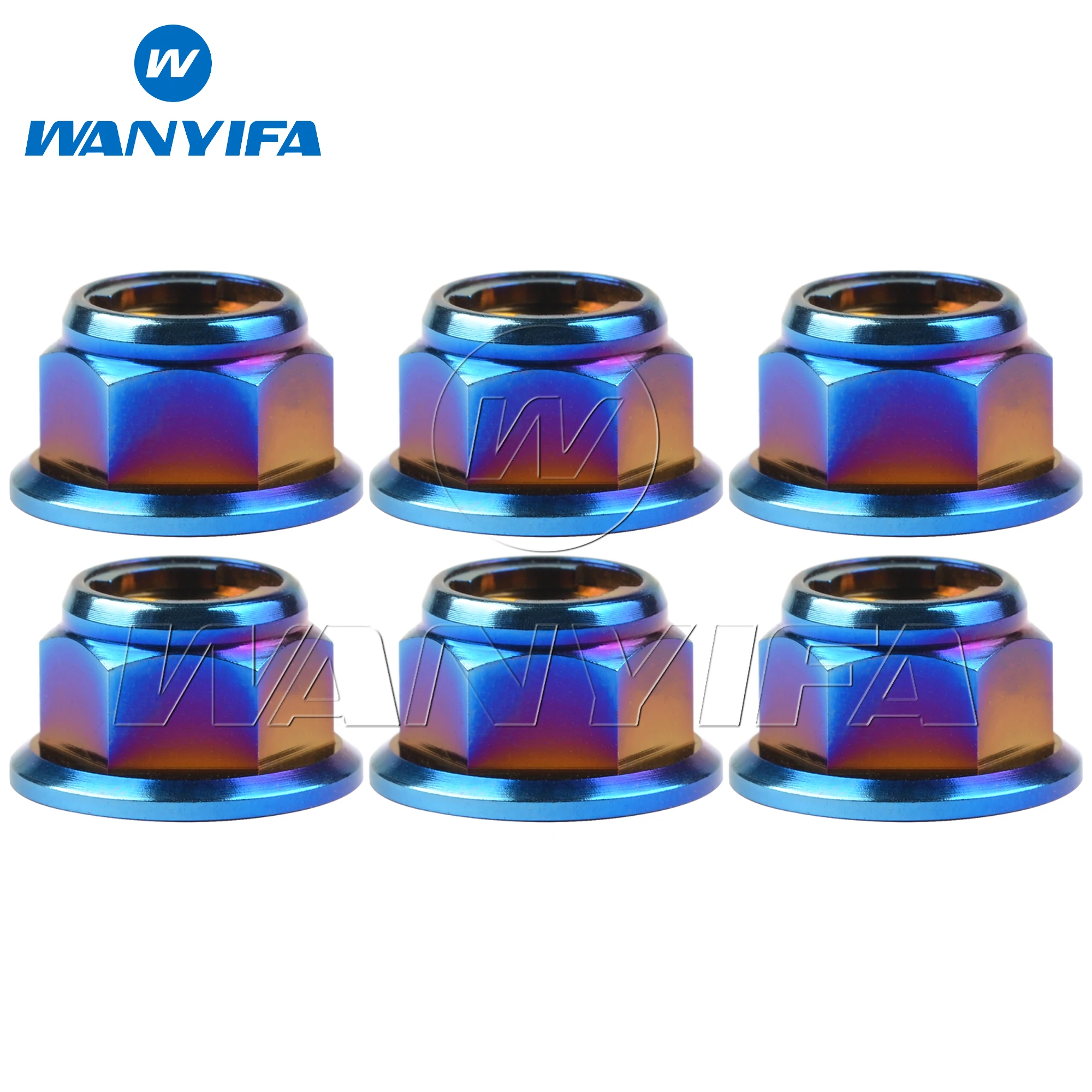 

Титановые гайки Wanyifa, 6 шт., M6 M8 M10 M12, фланец, шестигранная головка, металлические стопорные гайки, противоскользящая стопорная гайка для двигателя, велосипеда, радиоуправляемого автомобиля