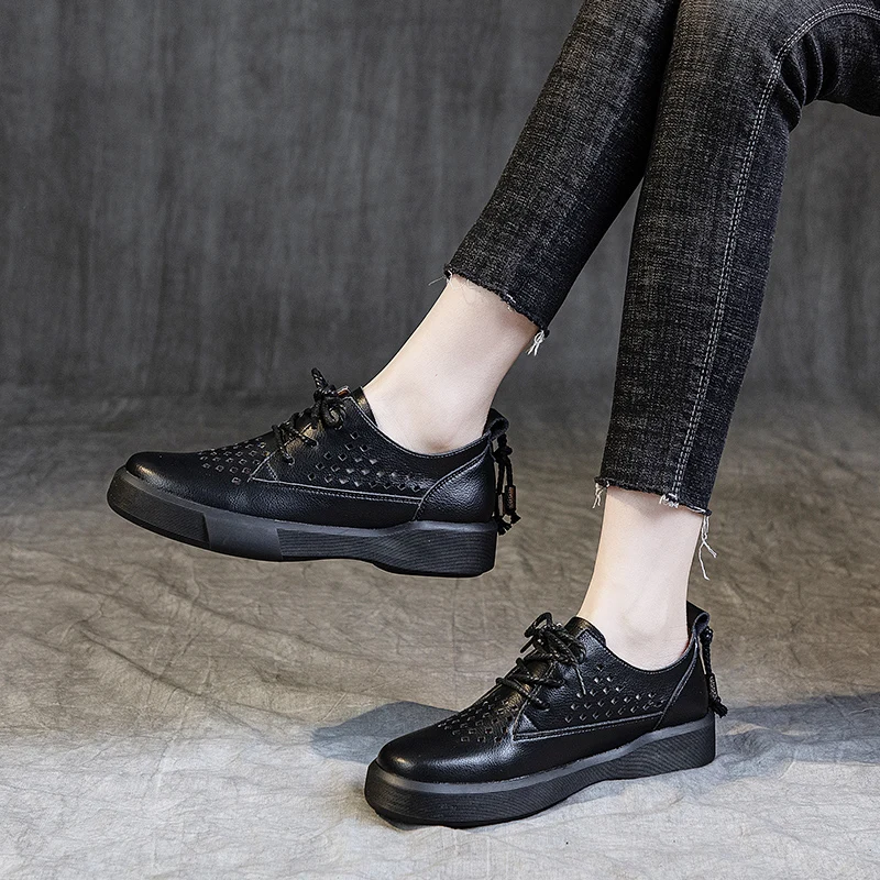 2023 Spring, Summer And Autumn New Retro Female Hollow Flat Bottom Big Yards Single Shoes Students Hundred With British