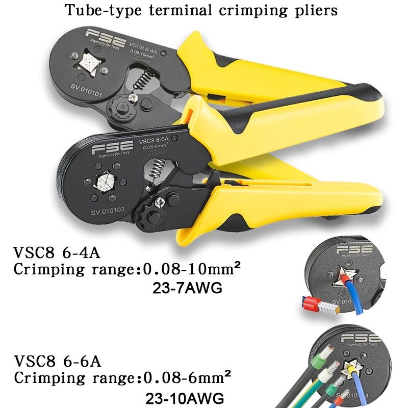 

Crimping pliers high precision VSC8 6-4A 0.08-10mm2 6-6A 0.08-6mm2 for tube needle type terminal crimp self-adjusting tools